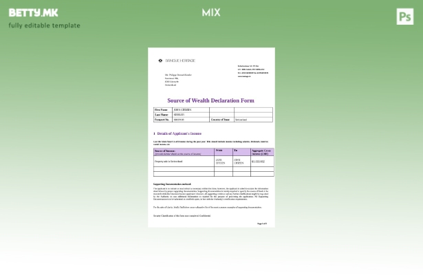 модерен стил Швајцарија Извор на декларација за богатство Шаблон на банката за н